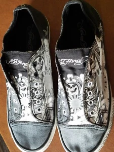 ED HARDY WOMEN'S SIZE 8 BLACK & WHITE TENNIS SHOES - Picture 1 of 5