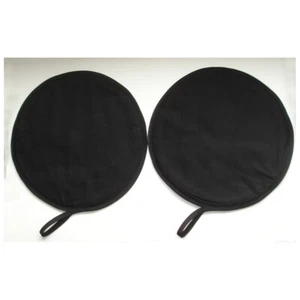 Aga Covers Pair Hob Lid Pads Mats With Loops Plain Solid Black Hotplate x 2 - Picture 1 of 4
