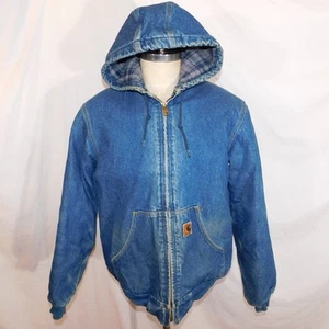 Vtg Carhartt Mens Sz M Regular Hooded Denim Jacket Blanket Lined J139 ASAP Rocky - Picture 1 of 10