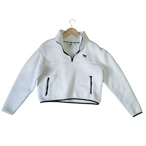 Victoria Secret PINK Damen Pullover Sweater weiß Cropped Sherpa Fleece Größe S - Bild 1 von 6