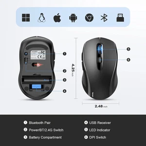 TECKNET Wireless Bluetooth Mouse 4000DPI | Silent BT5.0/2.4G Laptop PC Mice - Picture 1 of 9