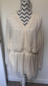 Cream Long Sleeve V-Neck Blouse Top Simply Be Size 28 Elegant Look - Picture 1 of 7