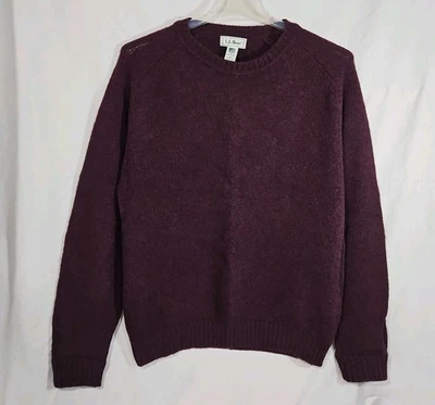 LL Bean Wool Sweater Mens Medium Crew Neck Lg Sleeve Pullover Knit Purple Maroon - Image 1 of 4