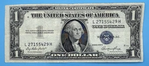 One Dollar 1935E $1 Blue Seal Silver Certificate Note Serial: L 27155429 H - Picture 1 of 2