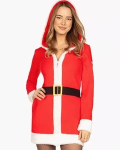 Tipsy Elves Mrs Claus XS Christmas Fleece Cozy Fleece Hoodie Full Zip Dress New - Picture 1 of 10