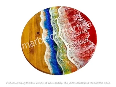 multi resin round epoxy coffee table top walnut acacia wood river bar desk decor - Image 1 of 4