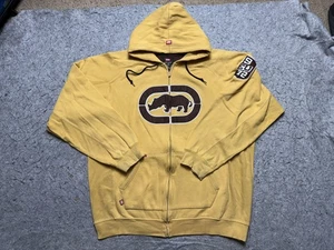 Ecko Unltd Hoodie Mens XL Yellow Brown Full Zip Rhino Logo Patch Streetwear Y2K - Picture 1 of 12