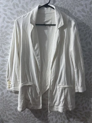 Chaqueta Blazer Anthropologie Mujer’s 4 Blanco Lino Frente Abierto Espalda Asimétrica Foto 1 de 4