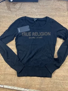 True Religion Markenjeans Damen Extra SMALL Pullover Langarm schwarz neu mit Etikett $ 119 - Bild 1 von 10