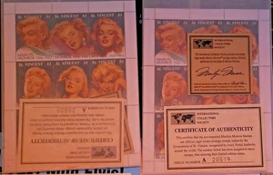 💎Marilyn Monroe Stamp Sheets (2) MNH VF/XF · St. Vincent $1 · Dual COA · 1994 - Picture 1 of 4