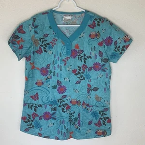 Blusa Médica UA para Mujer Talla SM Turquesa Búhos Mariposas Flores Hojas - Imagen 1 de 6