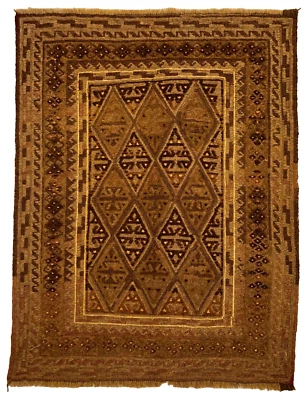 124 x 115 cm | Vintage Handmade Afghan Carpet Brown Mushwani Oriental Wool Rug - Image 1 of 4