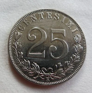 ITALY 25 centesimi 1903 UNC with luster Vittorio Emanuele Eagle Nickel #A79 - Picture 1 of 4