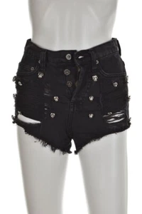 Carmar Womens Shorts Size 23 Black Distressed Casual Skull Embellishments Cotton - Picture 1 of 5