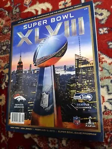 SUPER BOWL 48 HOLOGRAPHIC PROGRAM XLVIII 2014 DENVER BRONCOS SEATTLE SEAHAWKS - Picture 1 of 1