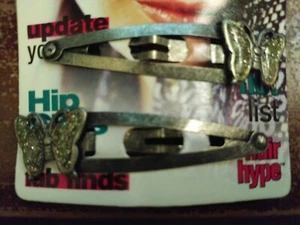 Vintage Rare Collectible Seventeen Metal Butterfly 2Pc Hair Barrettes Snap Clip - Foto 1 di 2