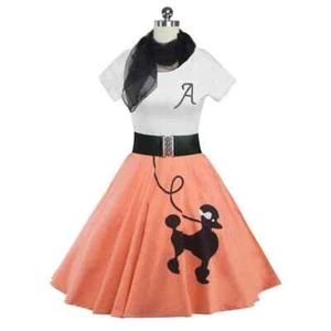 Retro Rock and Roll Poodle Ladies Coral Ivory Adult Dress Costume Small - Picture 1 of 10