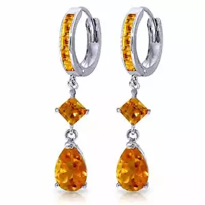 5.62 Carat 14K Solid White Gold Huggie Earrings Dangling Citrine Gemstone - Picture 1 of 3