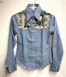SALE! VTG 70s Lemon Frog teen western shirt patchwork pearl snaps Boho 8 - Picture 1 of 8