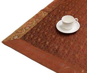 88"x47" Dining Table Top Cover Indian Banarasi Silk Woven Paisley Brown Cloth - Picture 1 of 6