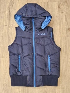 Vintage 90s Y2K COOGI Quilted Hooded Vest  Rainbow Stitching Womens M Navy Blue  - Picture 1 of 9