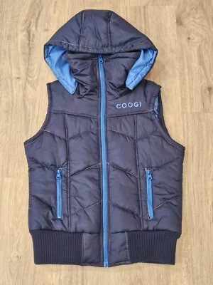 Vintage 90s Y2K COOGI Quilted Hooded Vest  Rainbow Stitching Womens M Navy Blue  - Image 1 of 4