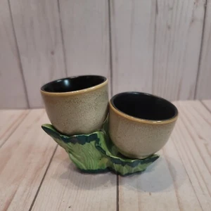 Tazas de sake con soporte vintage Japón hojas naturales tono neutro MCM - Imagen 1 de 8