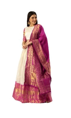 South Indian style wedding party wear silk half saree lehenga coli set for women - Image 1 of 4