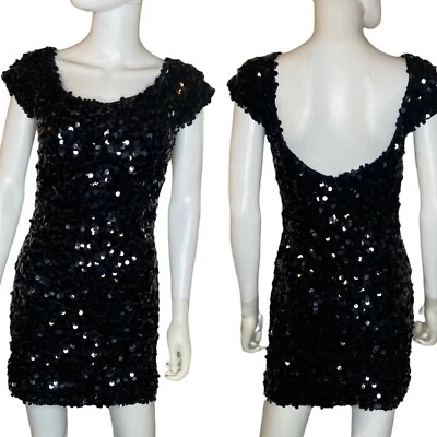 Mini Vestido Flirt by Maggie Sottero Negro Manga Corta Lentejuelas Elastizado Talla 8 Foto 1 de 4