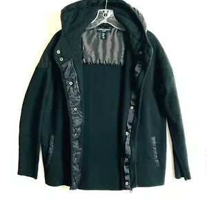 Cynthia Rowley Womens Fleece Jacket Hooded Size Medium Black Snap Zip Closure - Picture 1 of 11