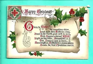 Cartolina 1910 sigillo di Natale legato WX6 Tuck La Crosse WI bandiera Croce Rossa TB inno - Foto 1 di 2