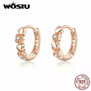 Wostu s925 Sterling Silver Fashion Rose Gold CZ Earrings Ear Buckle Women Gift - Picture 1 of 12