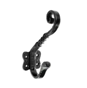 Black Hat Coat Hook Antique Hanger Cast Iron Twisted Traditional Classic 145mm - Picture 1 of 2