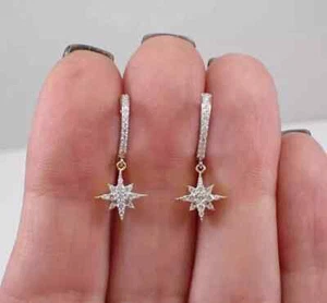 Round Cut Lab Created Diamond Sparkle Drop Dangle Earrings 14k White Gold Plated - Picture 1 of 4