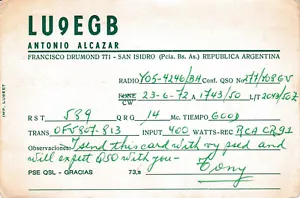 Argentinien, 1972, Vintage QSL-Karte - Amateurradio - Bild 1 von 2