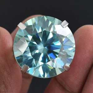 HUGE 45.00 Ct-925 Silver Certified Round Cut Blue Diamond Solitaire Ring - Picture 1 of 8