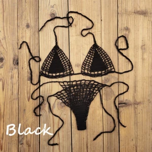Hand Crochet Micro Swimwear Women Sexy Extreme Mini Bikini Set Sunbathing Cotton - Picture 1 of 30