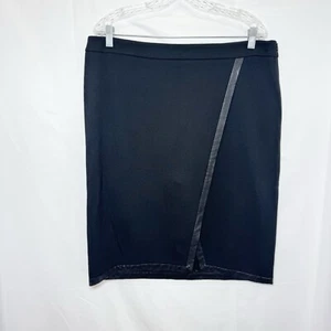 Chico’s Ponte Pencil Skirt 2.5 (14 L) Black Faux Leather Trim Side Slit Stretch - Picture 1 of 11