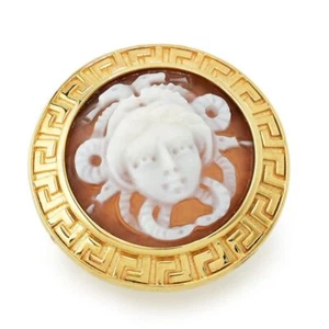 Kamee Italiano "Akropolis" 20 mm Medusa Muschelkamee griechischer Schlüssel Heiligenschein Ring - Bild 1 von 7