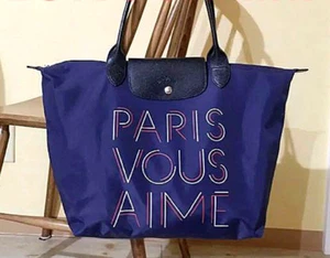 Longchamp Le Pliage Medium Nylon Tote Bag Navy Paris Airport Limited Authentic - Picture 1 of 10
