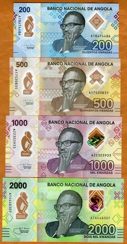SET Angola, 200-500-1000-2000 Kwanzas, 2020, P-New, Polymer UNC New Designed Cover