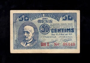 F.C. REUS (TARRAGONA) 50 CENTIMS 1937 , SERIE D , MBC . - Bild 1 von 2