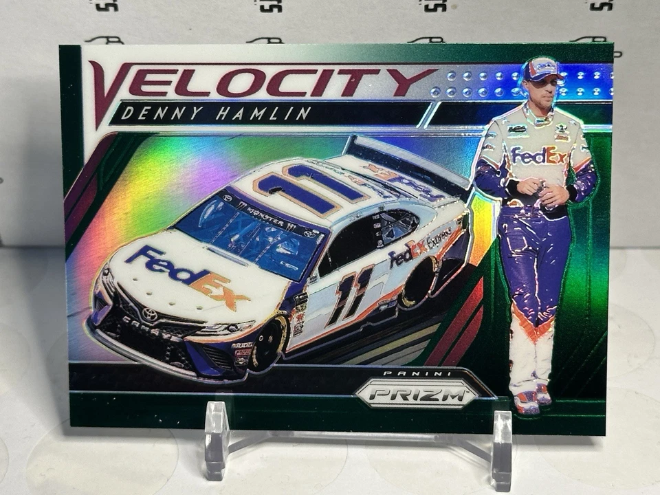 2019 Panini Prizm NASCAR - DENNY HAMLIN - /99 Green Prizm Velocity Insert #72 - Image 1 of 2