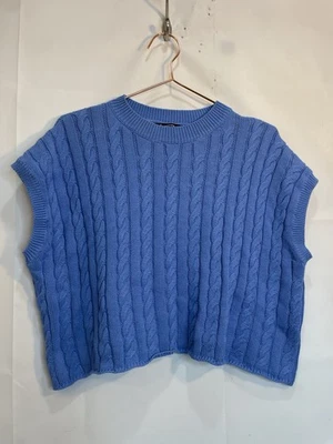 Olivaceous Size Small Oversized Crew Neck Blue Sleeveless Sweater Vest - Image 1 of 4