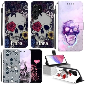 Funda protectora de cuero magnética con soporte para teléfono Samsung S25 A16 A36 personalizada con calavera - Imagen 1 de 49