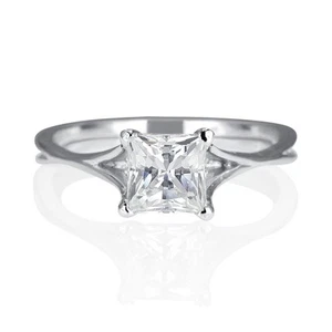 1/2 Carat Solitaire Princess Cut Diamond Engagement Ring H/VS2 14K White Gold - Picture 1 of 5
