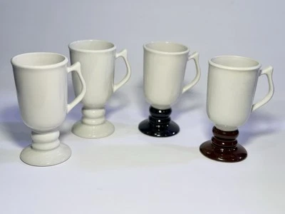 Juego de 4 tazas de café irlandesas vintage HALL pedestal de 5,5" #1272 negro marrón blanco Foto 1 de 4