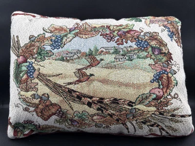 Vtg Tapestry Pheasant Countryside Pillow Cottage Country Farmhouse 16x12 USA - Image 1 of 4