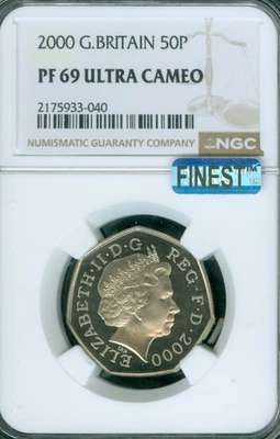 2000 GREAT BRITAIN 50 PENCE NGC PF69 UCAM MAC FINEST GRADE & SPOTLESS  . - Image 1 of 2