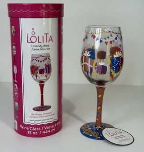 Lolita "Love My Wine" Best Besties Ever 15oz. Hand-painted Tall Wine Glass NIB - Picture 1 of 11